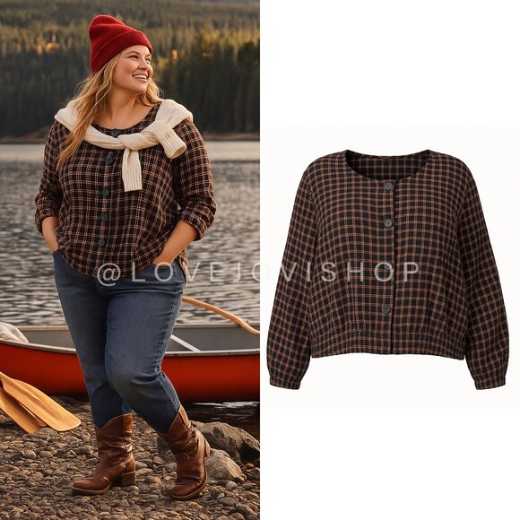 Cabincore | NWT! Curvy 4X Cropped Plaid Button Down Top BP Nordstrom | Winter - Picture 1 of 9